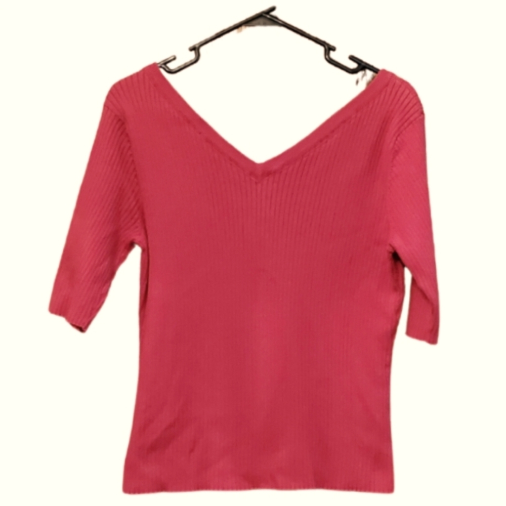Women's 100% cotton Jones New  York sport  red ribbed sweater.  XL VINTAGE